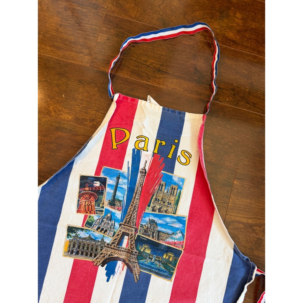 Mario Boni Paris France Souvenir Apron Eiffel Tower Cotton Made in Italy Striped